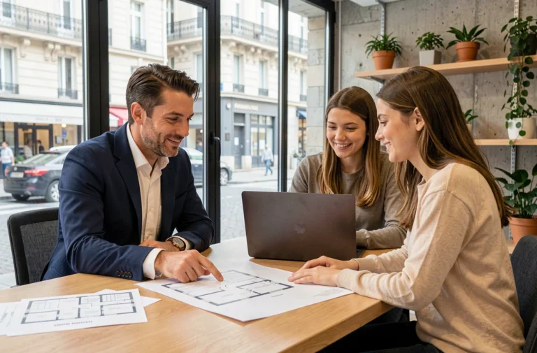 Conseiller immobilier expert accompagnant un couple dans un projet d'achat à Lyon