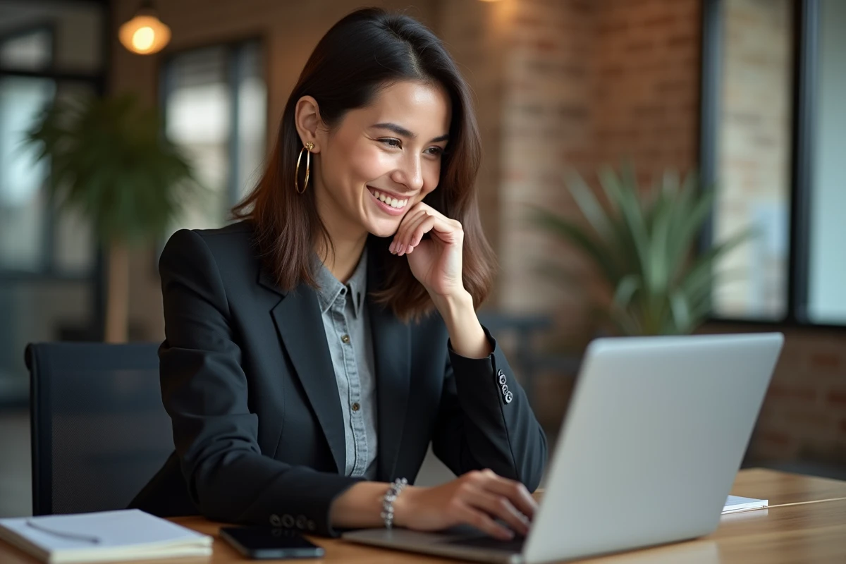Femme d affaires en visioconference dans un espace de coworking
