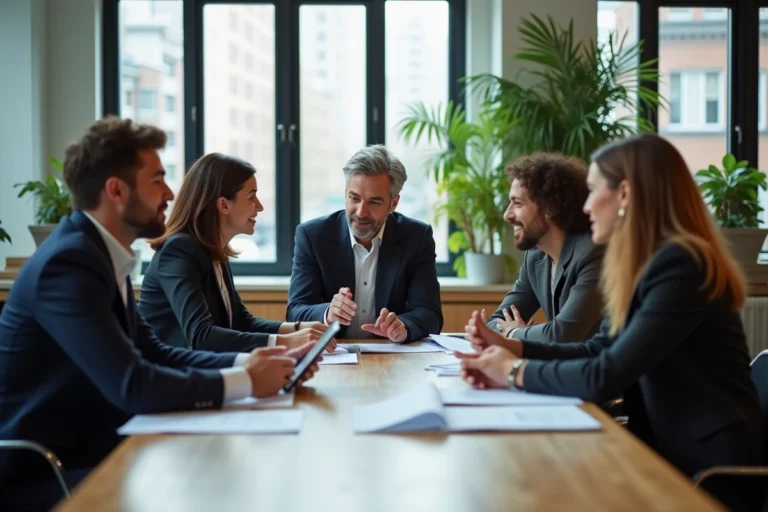 Groupe de professionnels en réunion dans un bureau moderne